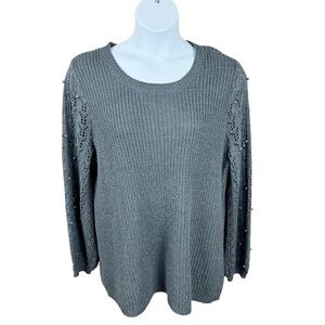 Lane Bryant Gray Metallic Sweater 18/20 Plus Size Beaded Sleeve Knit Pullover
